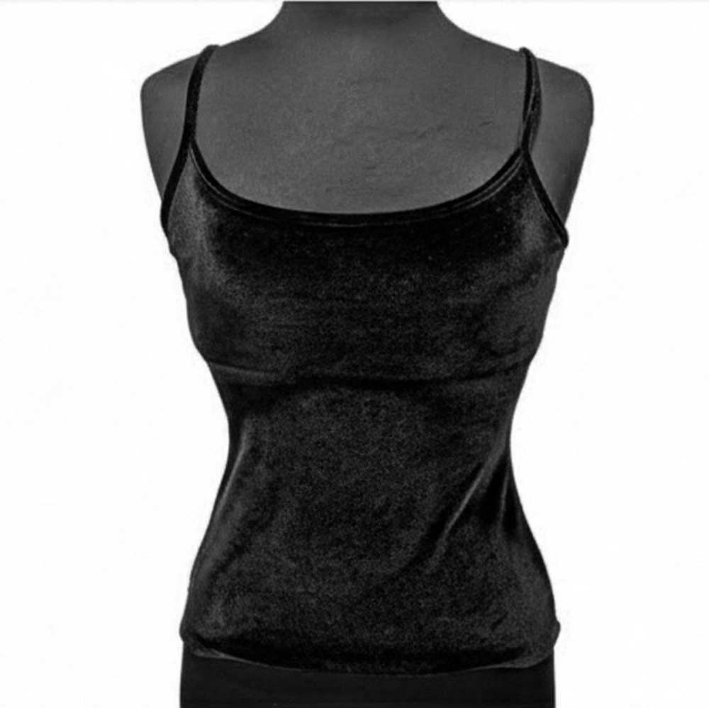 Vintage Y2K Velvet Cami Spaghetti Straps NY&Co. M Black Women's Tank Top Goth